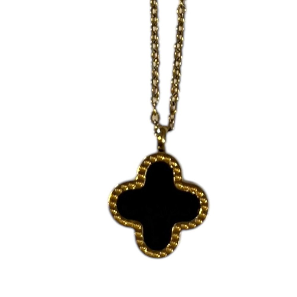 Dainty Four Leaf Clover Necklace for Women Black Onyx Lucky Clover Gold Chain